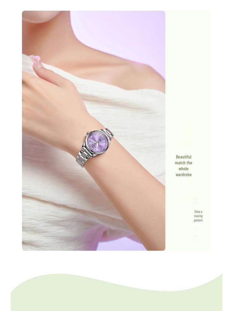 Женские кварцевые часы Oulishi из цельной стали - Высококлассные, Водонепроницаемые, Полностью автоматические, Модный аксессуар