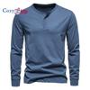 Cozy Up Мужская мода повседневная передняя планка базовые футболки Henley с длинными рукавами