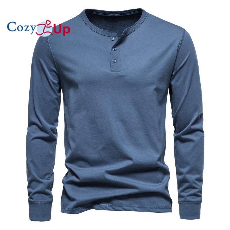 Cozy Up Мужская мода повседневная передняя планка базовые футболки Henley с длинными рукавами