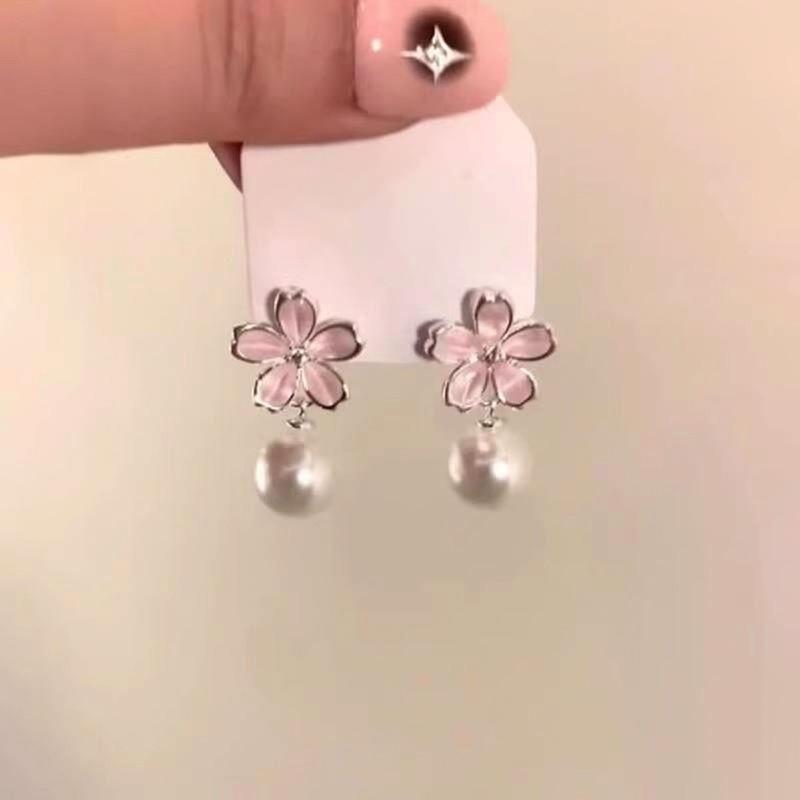 Серьги с серебряной иглой, розовым цветком, кисточкой и жемчугом, женские, новые, популярные, весенние, с характером, премиум-серьги
