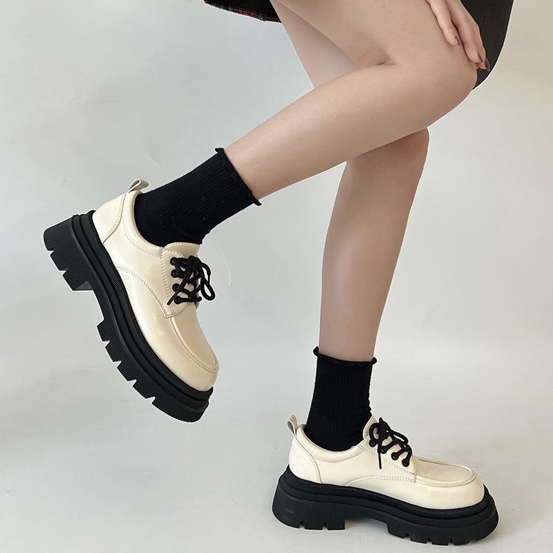 White Retro French Lace-up Small Leather Shoes Women's Autumn and Winter 2025 New Platform British Style Versatile Mary Jane Single Shoes