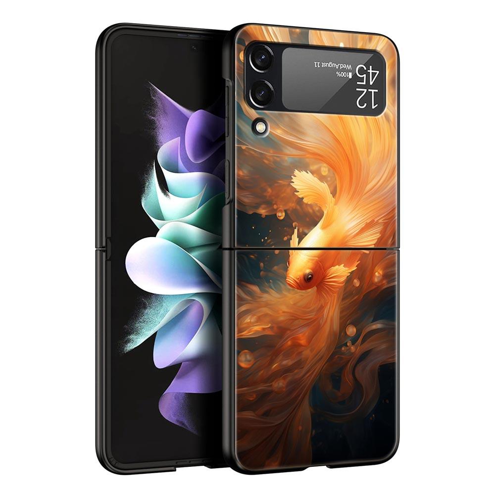 Жесткий чехол из поликарбоната с изображением золотой рыбки для Samsung Galaxy Z Flip 7 6 5 4 Черный чехол для Galaxy Z Flip 3 Складной корпус Fundas Сумка
