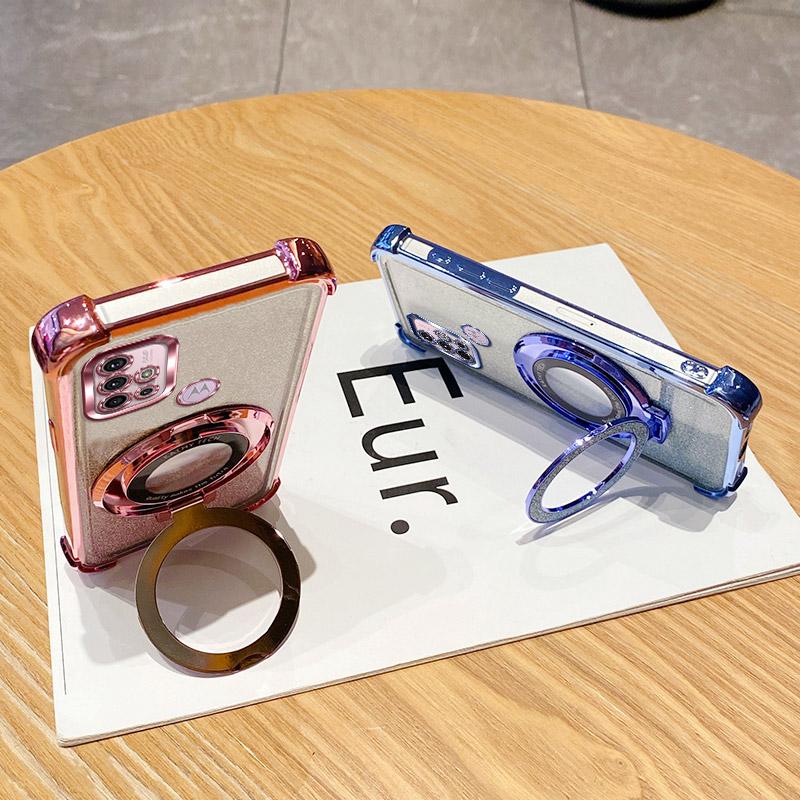 G10 G20 G30 Glitter Phone Case For Motorola Moto G10 G20 G30 G84 G54 G82 5G G52 G71S Soft Plating Shockproof Holder Ring Cover