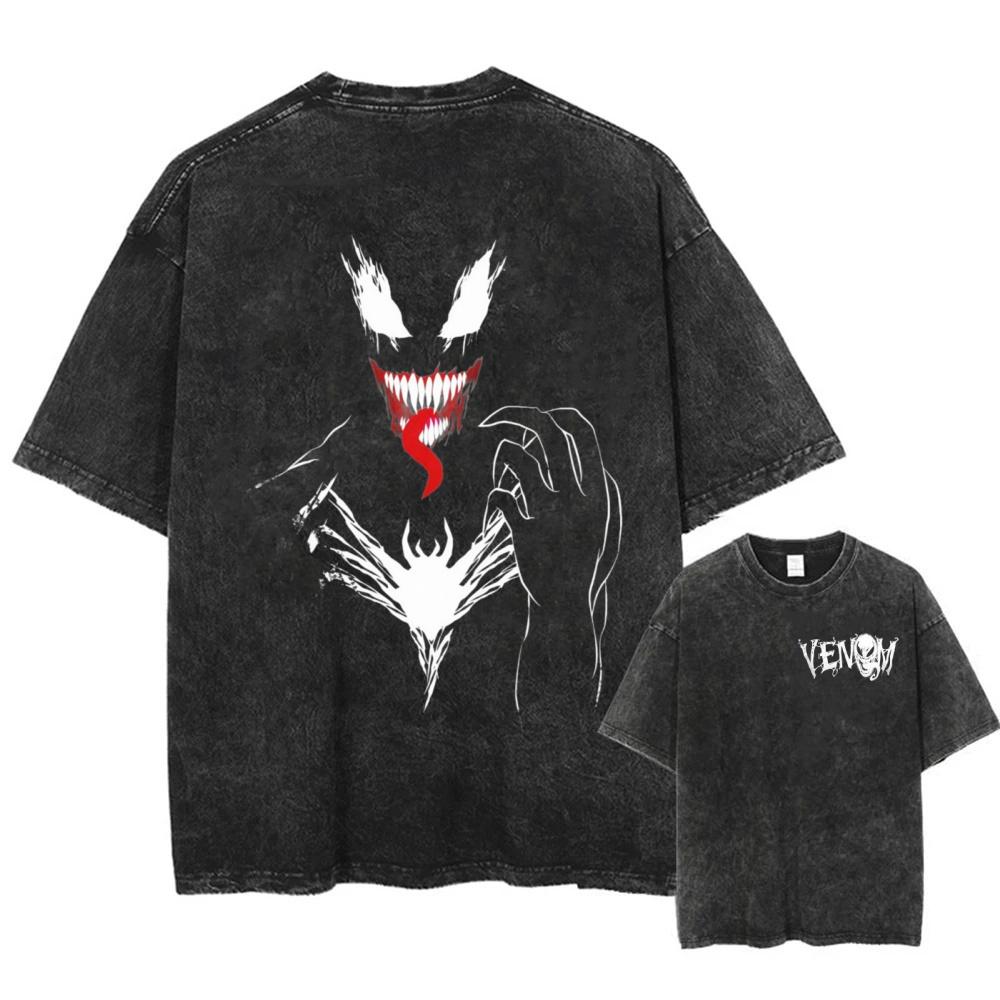 Модная повседневная унисекс футболка с принтом Marvel Venom, короткий рукав, хлопок, стирка, винтажная, свободный крой