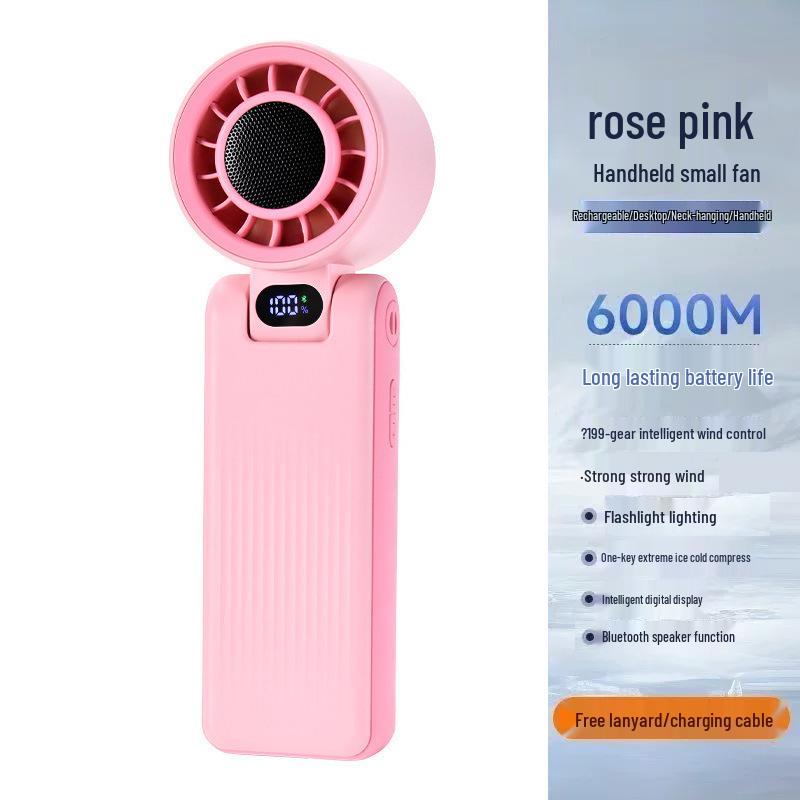 2026 Handheld Turbo Fan with Digital Display, 199 Speeds & Ice Pack Cooling, Three-Fold Design with Lanyard