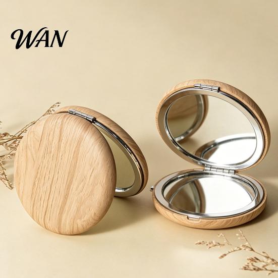 Compact Makeup Mirror Wooden Grain Handheld Mirror, Portable Travel Double-sided Vanity High Clarity Pocket Cosmetic for Women Girls