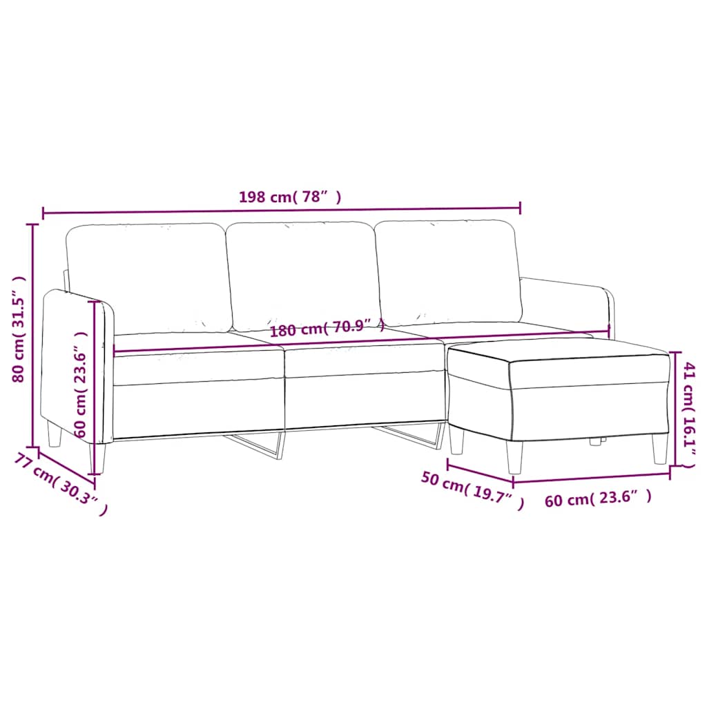 Vidaxl 3-Osobowa Sofa Z Podnóżkiem, Czarna, 180 Cm, Tkaniną