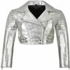 Женская кожаная куртка Noora из натуральной овечьей кожи METALLIC SILVER | Стеганая укороченная кожаная байкерская куртка ручной работы | PARTY Блестящая кожаная куртка |