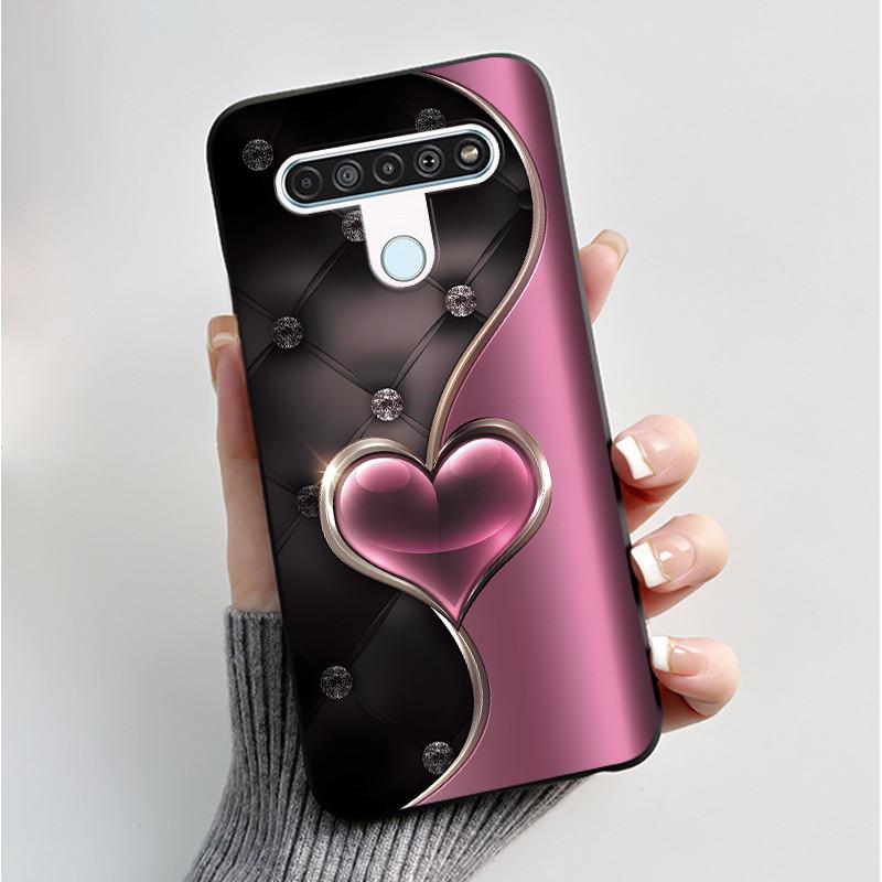 Чехол с рисунком для LG Q61 / LG K61 / LG Q70, чехол-бампер, мягкий силикон, черный корпус, милый цветочный мультяшный чехол