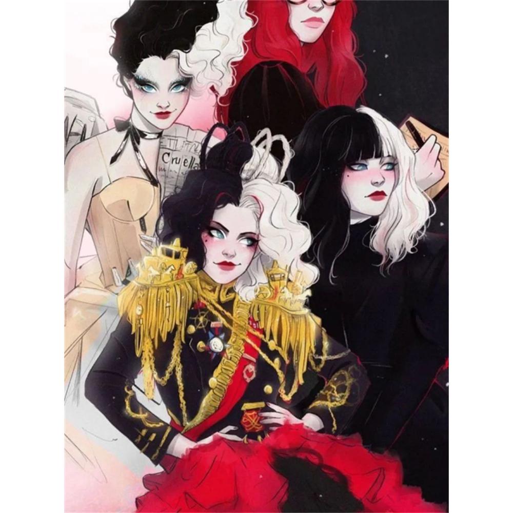 Disney 5D DIY Diamond Painting Black and White Cruella De Vil Group Illustration Embroidered Mosaic Cross Stitch Home Decoration Gift Crafts