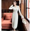 Autumn and Winter Women's Hollow Trumpet Long Sleeve Sweater Fishtail Knitted Dress Waist Dress
