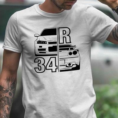 T Shirt R34 Split Gift For Petrolheads Vintage Stylish Top For Everyday Wear Stretched Breathable Slightly Graphic