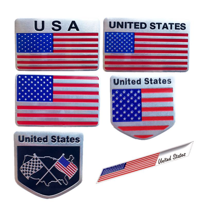 USA Flag United States Thin Aluminium Label Emblem Chrome Car Styling Sticker America Shield for Ford Buick Land Rover FG5