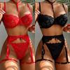 Erotic Lingerie Sets For Women Lace Garters Transparent Bra And Panty Set Female Porno Costumes Deep V Halter Sexy Underwear Set