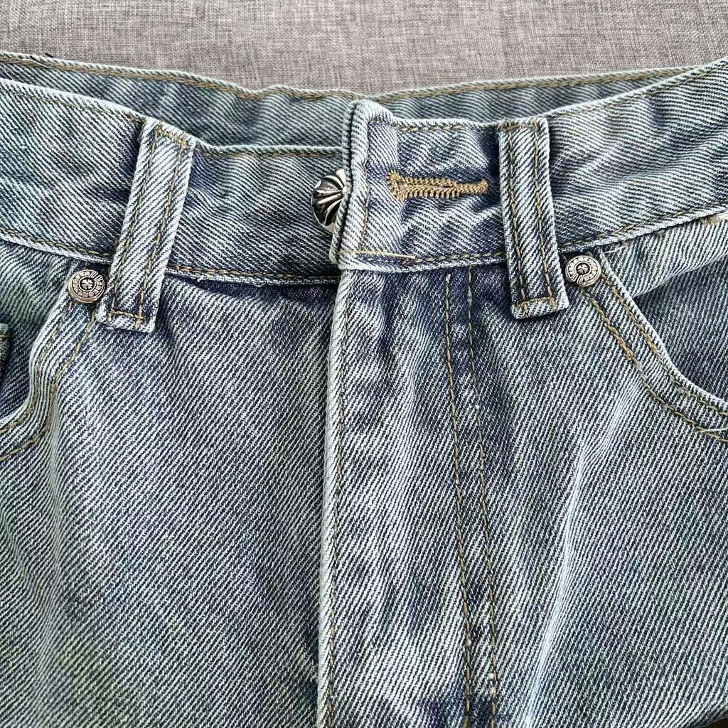 99150 CHROME HEARTS Мужские и женские модные джинсы в американском стиле с тканевыми нашивками, вышивкой, повседневные и модные уличные брюки