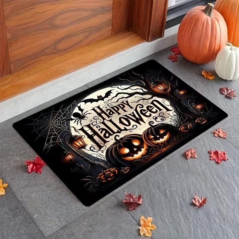 Newest Vintage Happy Halloween Moon Bat Spider Web Pumpkin Print Doormat Non Slip Outdoor Entrance Floor Rug