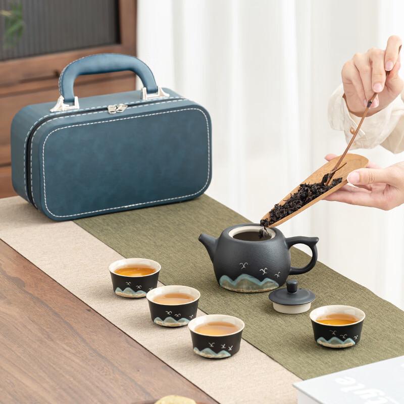 Chinese Black Pottery Teapot Set with 4 Cups