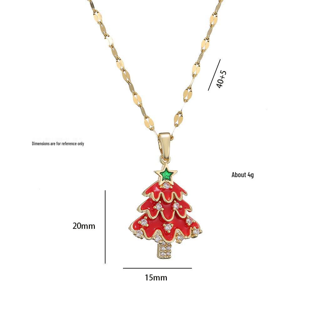 Women's European & American Style Copper Zircon Gold-Plated Christmas Tree Pendant Necklace