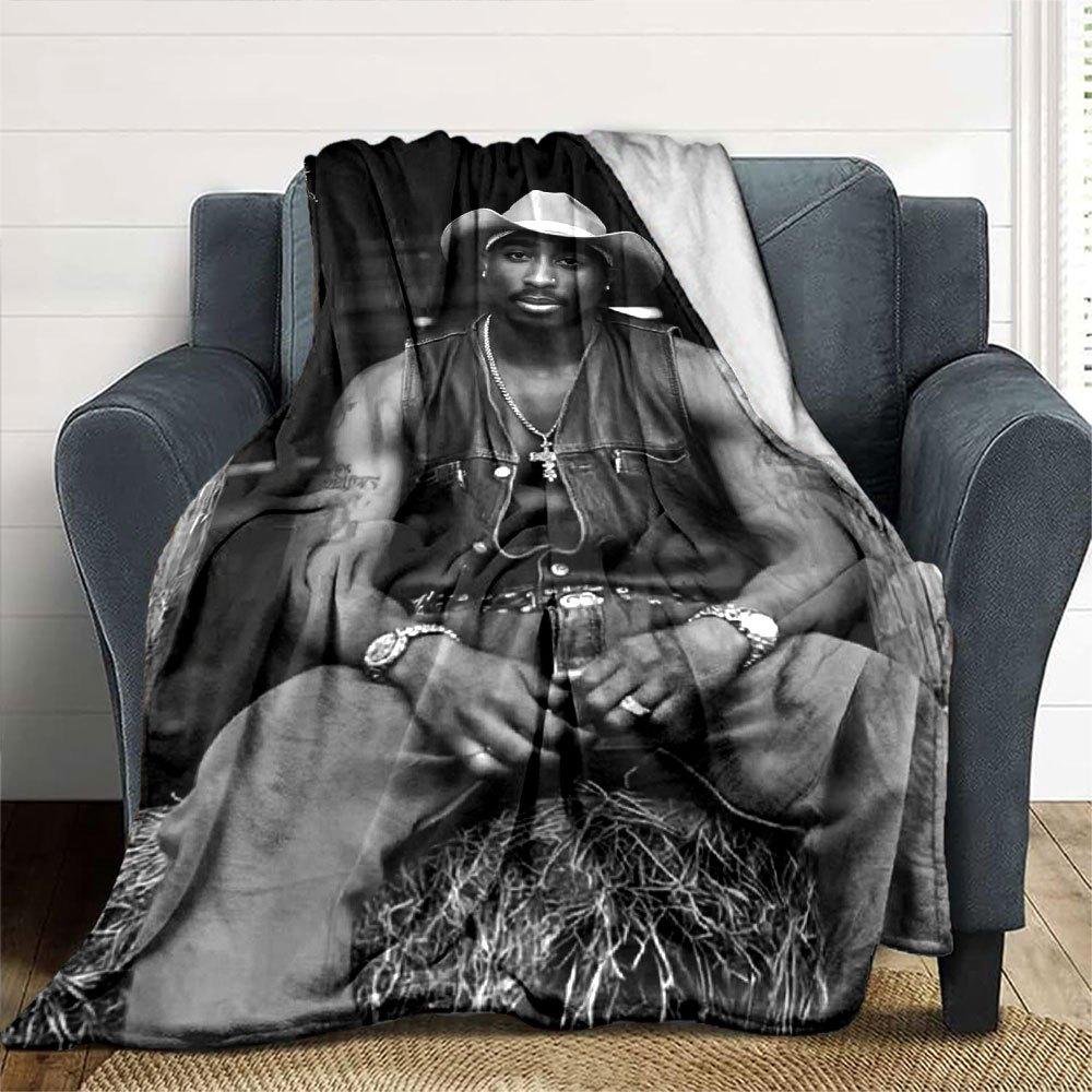 1 шт. Плед в стиле Hip Hop 2Pac, Мягкий, Легкий, Для всех сезонов, Многоцелевой плед для дивана, кровати, офиса и пикников, Французский стиль с культовыми обложками альбомов и цитатами