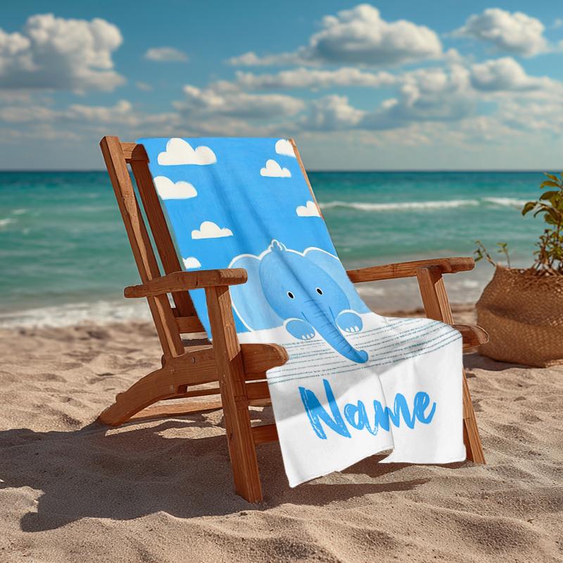 Custom Name Ultra-Soft Beach Towel with A Elephant Theme,Ideal for Pool - Camping, Diving - Perfect Travel Essential, Vibrant Beach Towel.