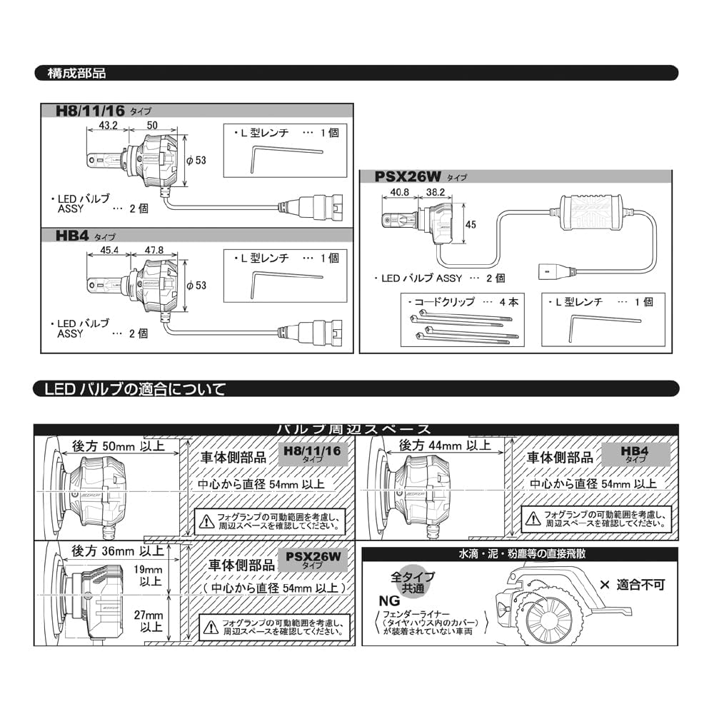 Базовая светодиодная лампа IPF для противотуманных фар H8 H11 H16, общий тип, интегрированный блок управления, глубокий желтый, экстремально желтый, 2400 К, 5200 люмен, модель M с высокими характеристиками