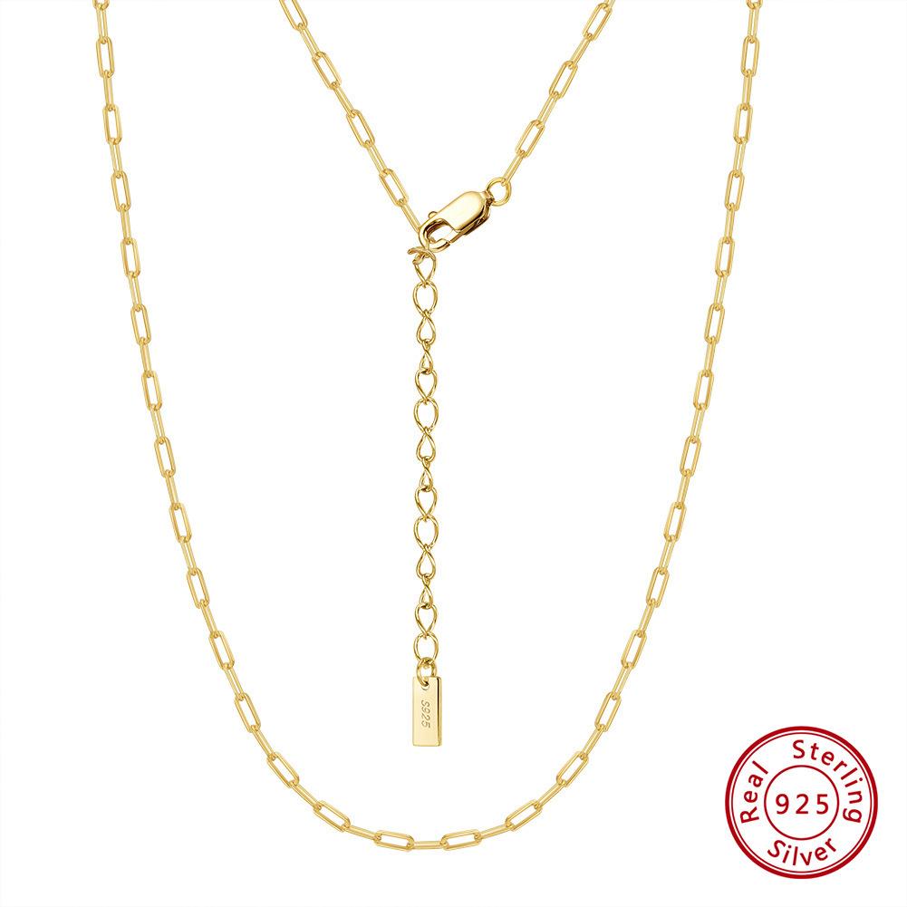 Jewellery S925 Sterling Silver Necklace European and American Adjustable 14K Gold Plain Chain