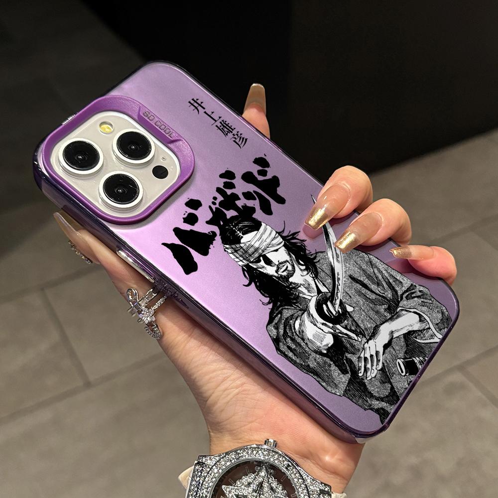 Japanese Swordsman Anime Phone Case for iPhone 17 Air 16 16e 15 14 Plus 13 12 11 Pro Max X Xs XR 8 Colorful Silver Hard Cover