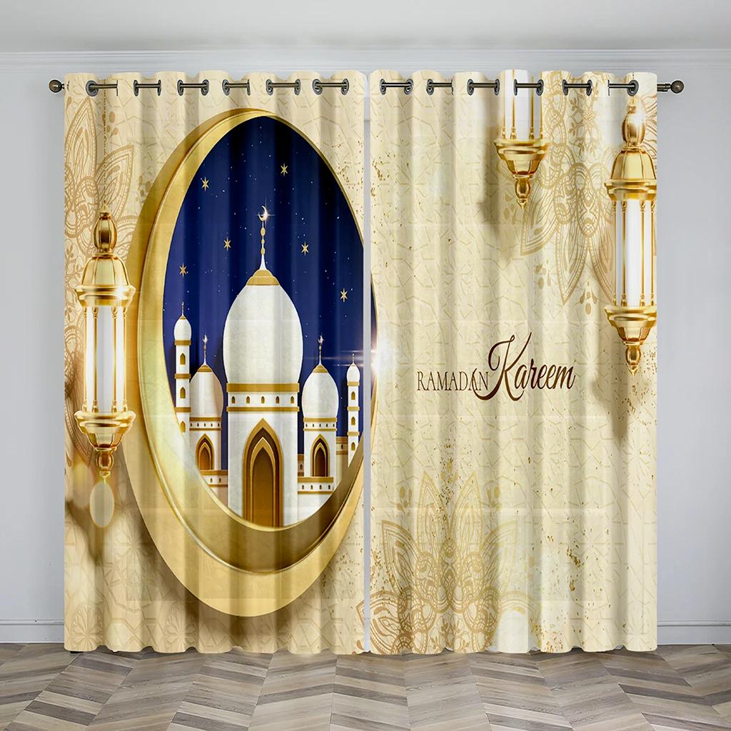 Ramadan Kareem Curtains Thin Shading Polyester Fiber Print Suitable Living Room Bedroom Kitchen Decor Curtain Ideal For Sitting
