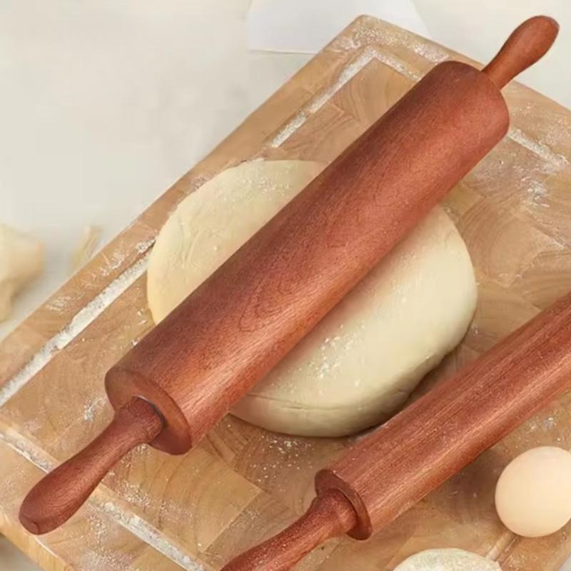 Деревянная скалка с ручками, Классический ролик для теста для выпечки, 40x4,5 см