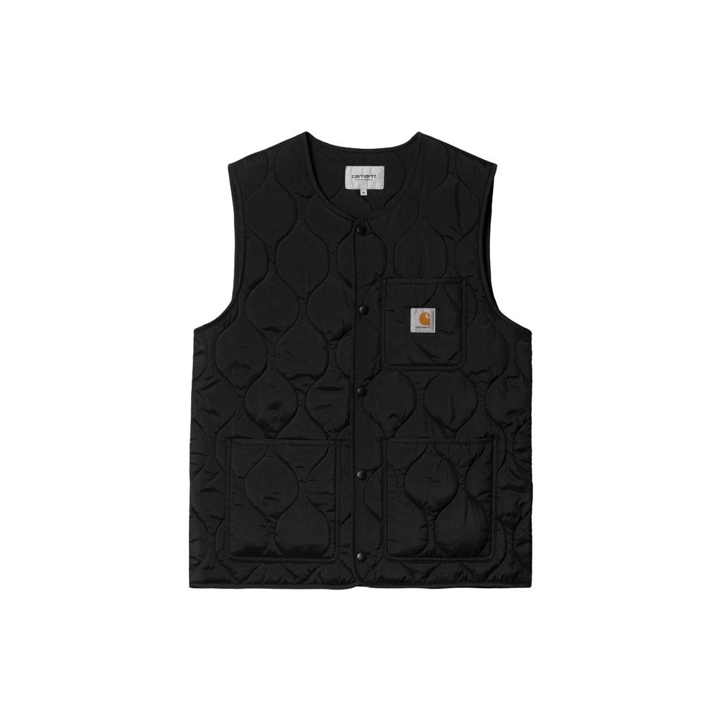 Carhartt WIP SS24 Жилет Skyton Плетеная квадратная этикетка Застежка на кнопки Круглый вырез Жилет Мужские жилеты Черный I032989-89-XX