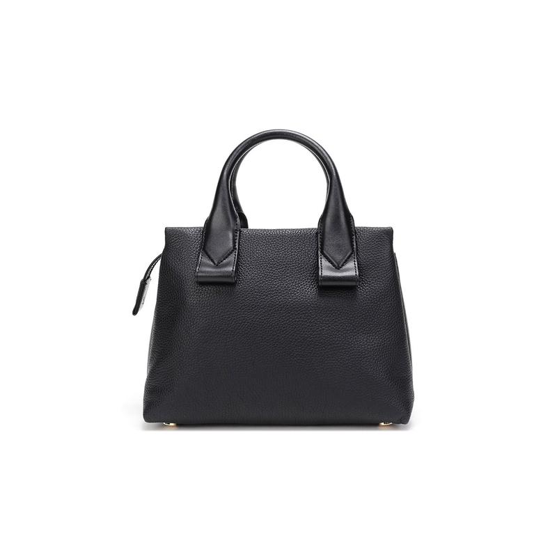 MICHAEL KORS Rollins solid color simple pebbled lock leather handbag small size women's black