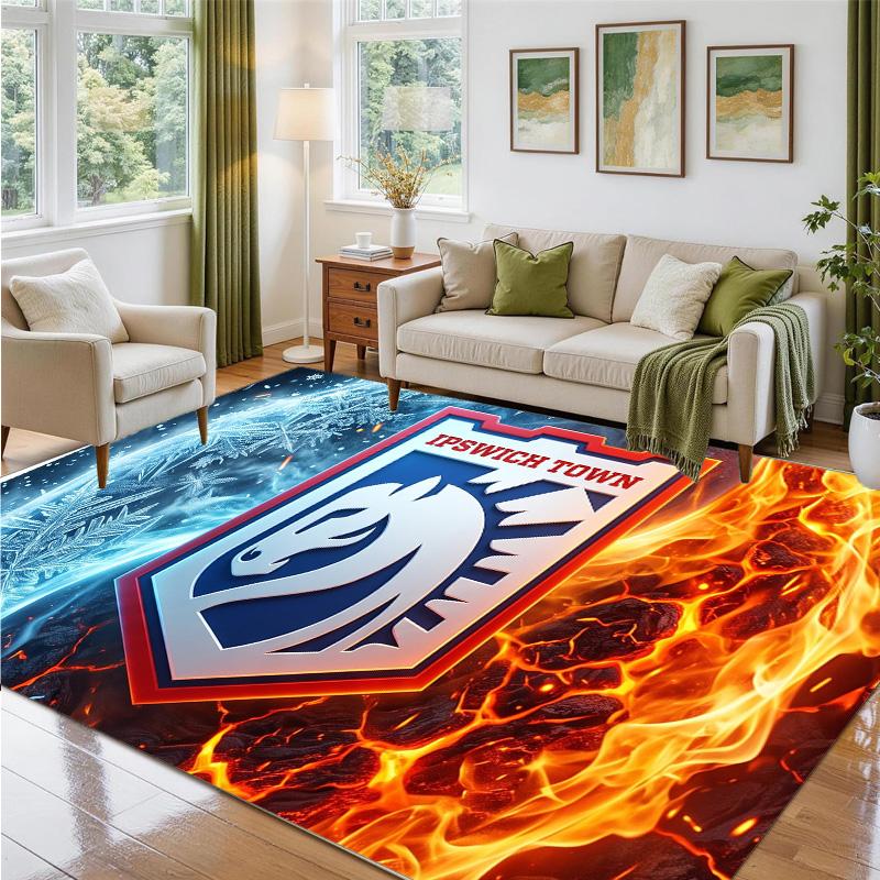 Ipswich Town Football Design Crystal Velvet Rug Soft Decorative Mat for Bedroom Entrance