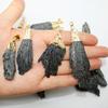 Натуральный Черный Турмалин Форма Пера Сырой Камень Подвеска с Золотой Крышкой Обернутый Неправильный Минеральный Образец