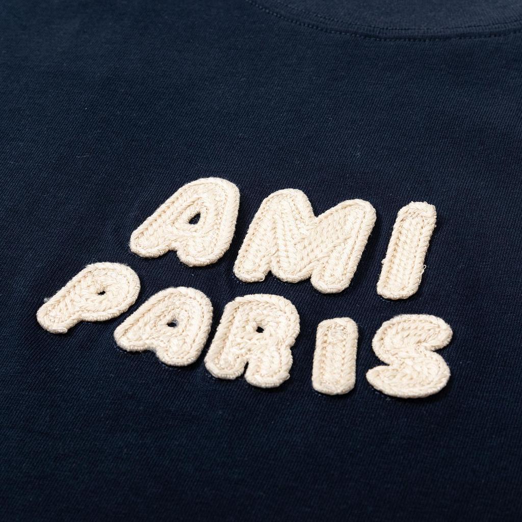 AMI Spring and Summer New Crochet Letter Weaving Micro Label Pure Cotton Short Sleeved Men's T-shirt