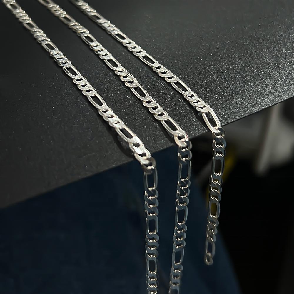 Fine Jewelry 3+1 Figaro Chain 925 Sterling Silver Anti Tarnish Processed Women Permanent Chains Making Bracelet Necklace