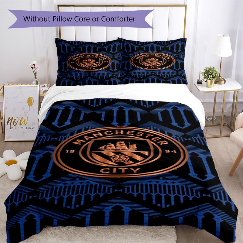 Manchester City F.C Printed Pattern Duvet Cover Set – includes 1 duvet cover and 2 matching pillowcases Bedroom decor Christmas gifts