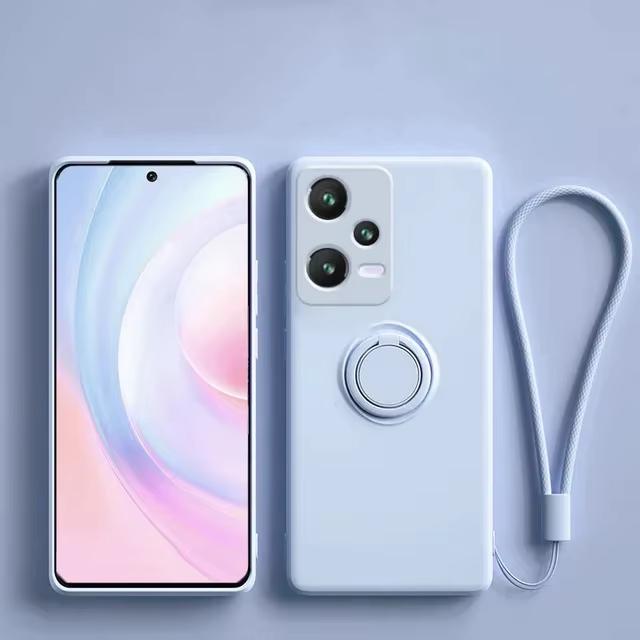 Жидкий силиконовый чехол для телефона для Xiaomi Redmi Note 15 14 Pro Plus + 13 Pro 12 5G 4G Чехол с металлическим кольцом-держателем и ремешком Etui Coque