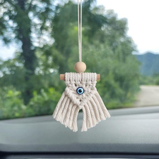 Подвесное украшение из хлопчатобумажной веревки ручной работы с синей кисточкой в ​​деревенском стиле, элегантная деревянная палочка