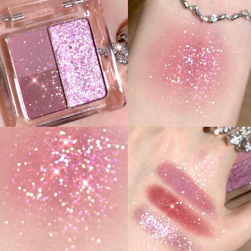 3Color Glitter Purple Eyeshadow Palette Mini Portable Earth Matte Eyeshadow Long Lasting Waterproof Shimmer Pigment Makeup