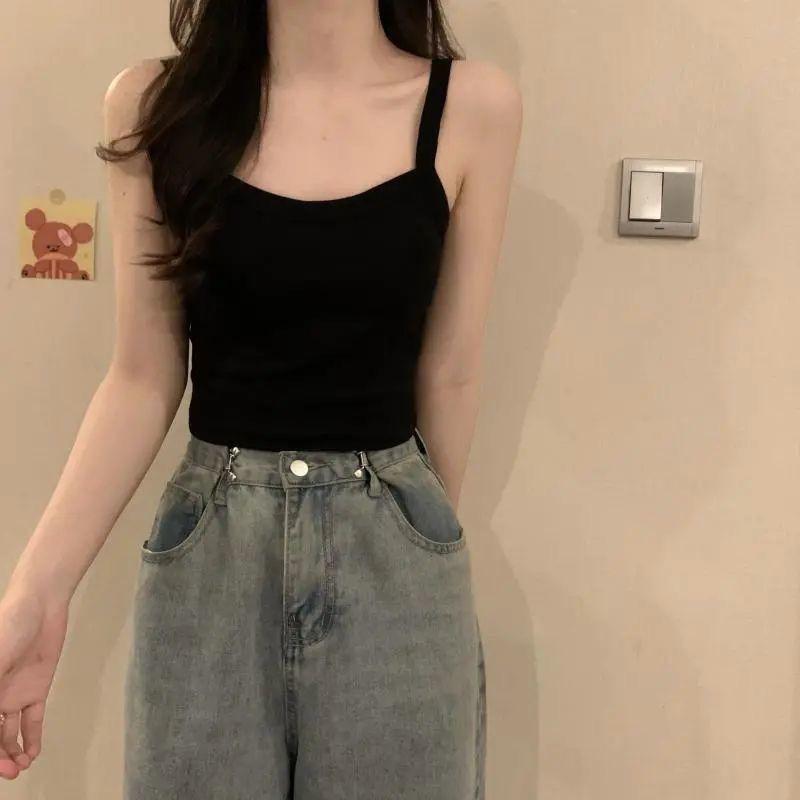 WTEMPO Летние майки-майки, повседневные топы, женские топы со встроенным бюстгальтером, майки для женщин, сплошной цвет, женский корейский стиль