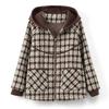 Chic Spring Hooded Checkered Coat Women Short Jacket Middle Aged Mom Fashion Casual Outerwear