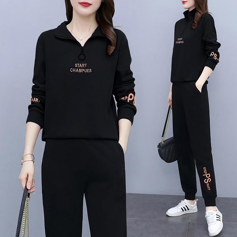 Spring and Autumn Sports Suit Women's Fashion Mock Neck Long Sleeve Sweater Two Piece Set