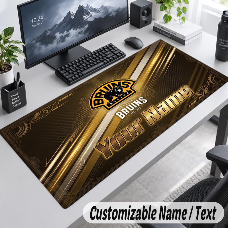 Custom Name Text Mouse Pad Boston Bruins Personalized Desk Pad For Work And Gaming