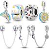 925 Sterling Silver Colorful Glowing Moon Stars Rainbow Dangle Charms Beads Fit Bracelet Necklace Jewelry Women