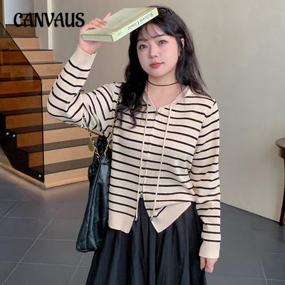 Женская толстовка с капюшоном больших размеров, женские полосатые топы, осенняя вязаная куртка-кардиган