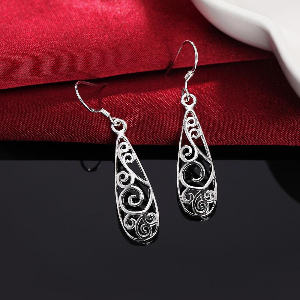 925 Sterling Silver Retro Geometric Pendant Piercing Earrings Fashionable Wedding Jewelry
