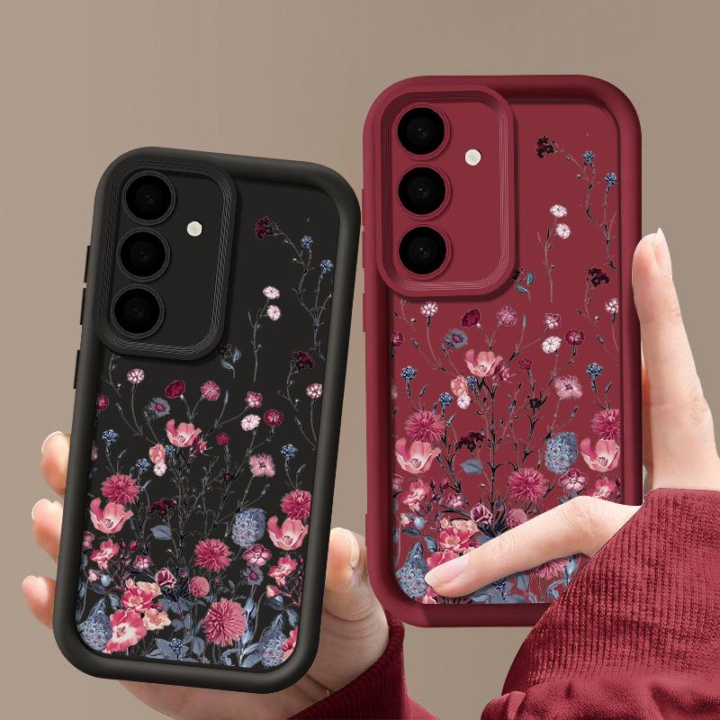 Красивый чехол для телефона с цветочным узором для Samsung S25 S24 FE S23 Ultra S22 S21 Plus A55 A54 A52 A34 A15, противоударный защитный чехол для объектива, мягкий силиконовый чехол