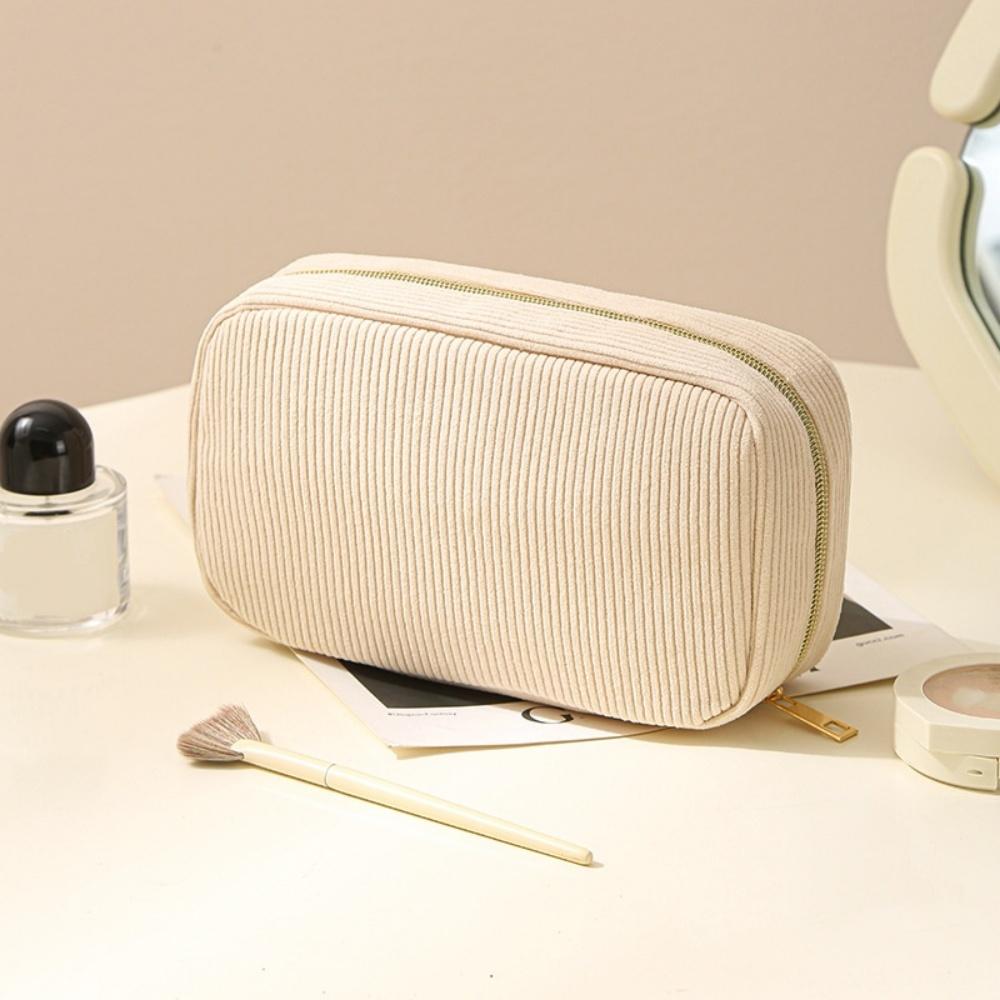 Women Zipper Makeup Bag Safety Zipper Travel Toiletry Pouch Portable Makeup Bag Lightweight Corduroy Cosmetic Bag For Gym Daily