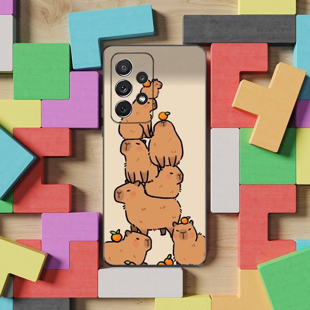 Cute Cartoon Capybara For Samsung S9,S10,S20,S10,S21,S25,S24,S23,Ultra,FE,Plus,Lite,Soft Silicone Black Case
