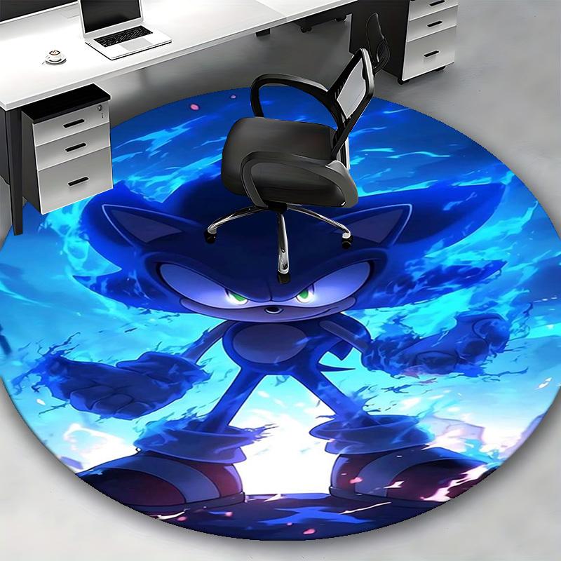 1pc Sonic the Hedgehog Blue Flame Round Carpet - Anime Design Office Chair Mat, Non-Slip Rug for Home Decor, Gaming Room, Seasonal Gift.J104